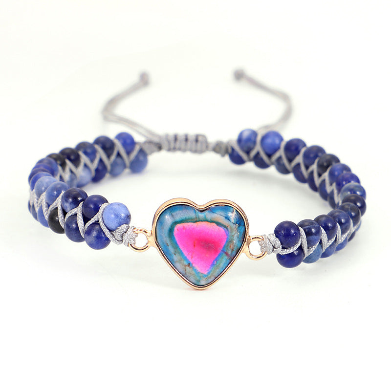 Wholesale Heart Shaped Imperial Stone Hand-woven Double Layer Bracelet