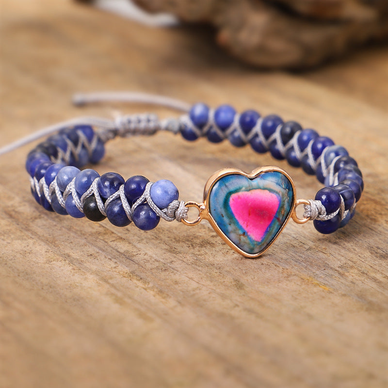 Wholesale Heart Shaped Imperial Stone Hand-woven Double Layer Bracelet