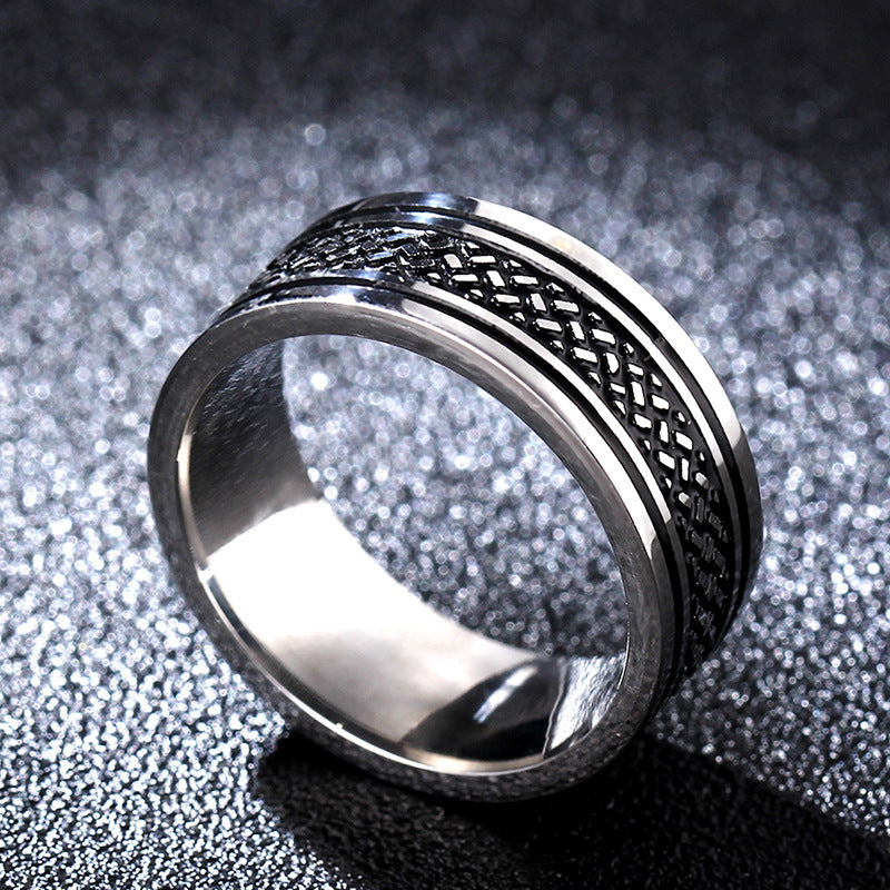 Wholesale 8mm Men's Titanium Steel Retro Fish Pattern Blackened Rings ACC-RS-GouYa005