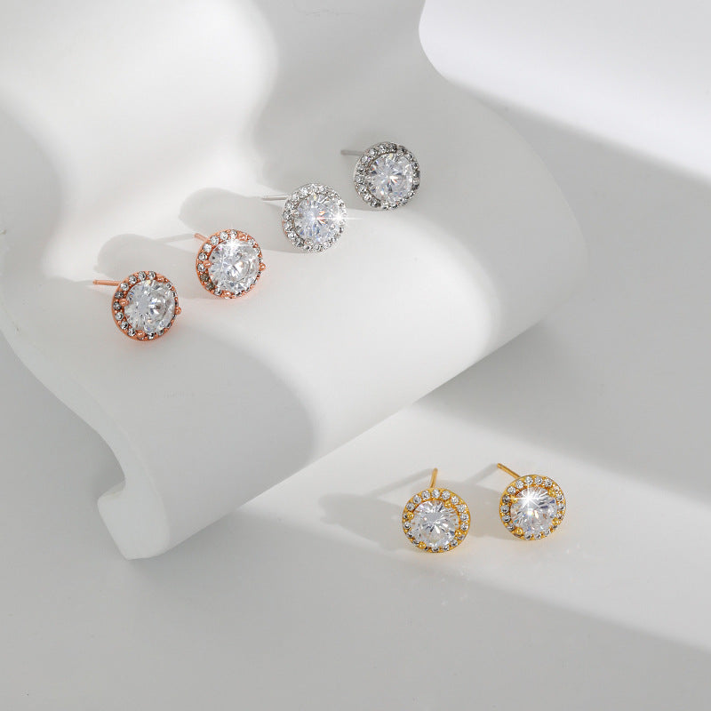 Wholesale S925 Sterling Silver Simple All-match Four-claw Round Single Diamond Earrings