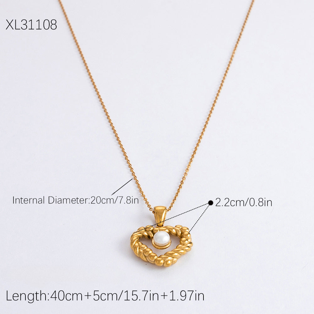 Wholesale Vintage Diamond Heart Shape Freshwater Pearl Stainless Steel Choker Necklaces ACC-NE-YuHui012