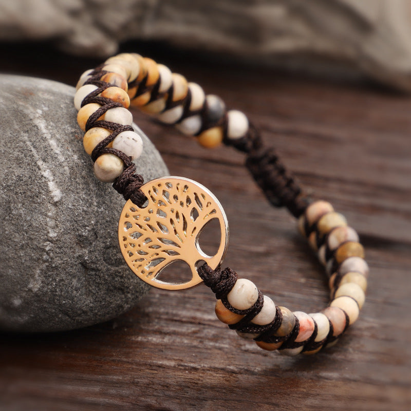 Wholesale Stone Beads Hand Woven Double Wrap Tree of Life Bracelet