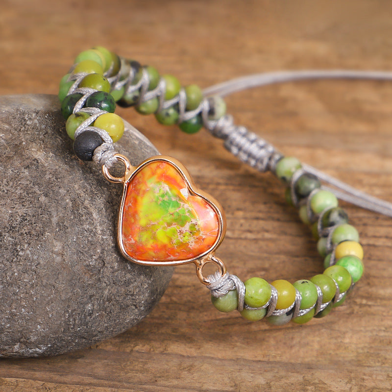 Wholesale Colorful Heart Shaped Imperial Stone Hand-woven Double Layer Bracelet