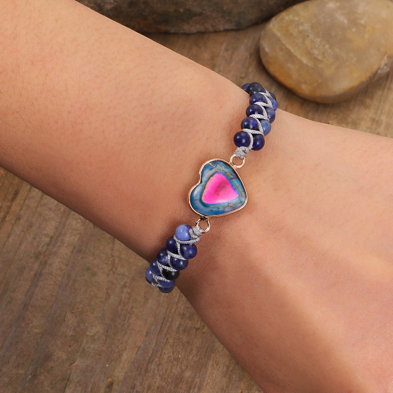 Wholesale Heart Shaped Imperial Stone Hand-woven Double Layer Bracelet