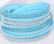 Wholesale Leather and velvet double cross bracelet with rhinestones