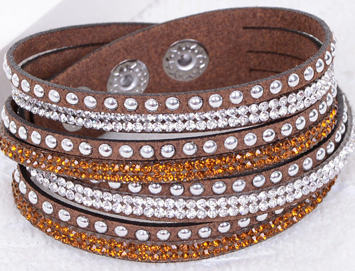 Wholesale Leather and velvet double cross bracelet with rhinestones