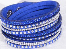 Wholesale Leather and velvet double cross bracelet with rhinestones