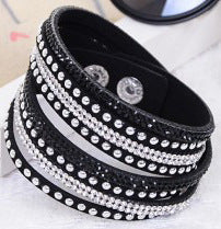 Wholesale Leather and velvet double cross bracelet with rhinestones