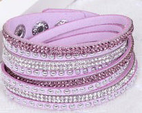 Wholesale Leather and velvet double cross bracelet with rhinestones