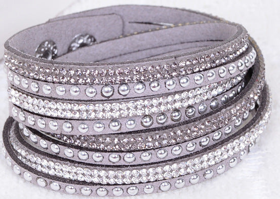 Wholesale Leather and velvet double cross bracelet with rhinestones