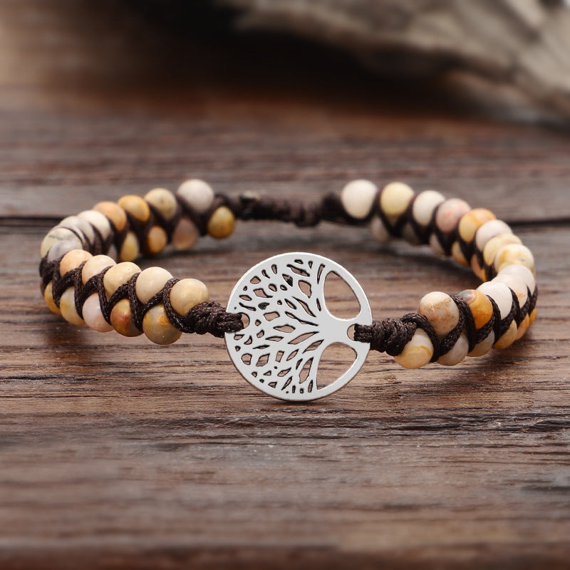 Wholesale Stone Beads Hand Woven Double Wrap Tree of Life Bracelet