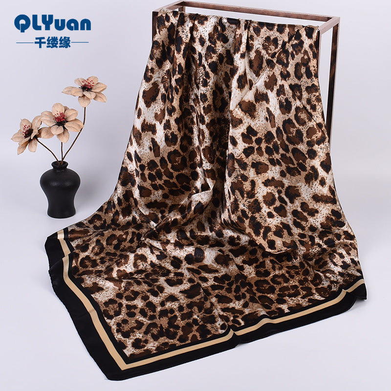 Wholesale Leopard Print Silk Scarf 90* 90 Large Square Scarf