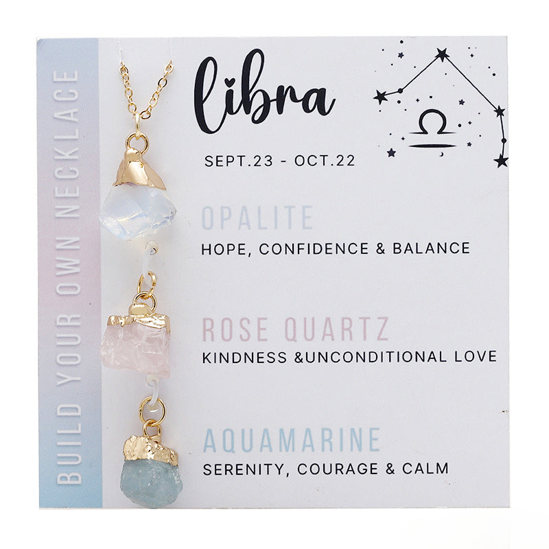 Wholesale Natural Stone Crystal Cards Stainless Steel Birthstone Twelve Zodiac Signs Necklace Set ACC-NE-ZhuangZ001