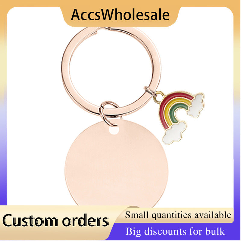 Custom Keychains with Laser Engraved Text or Logo - Multicolor Rainbow Medal Metal Keychains