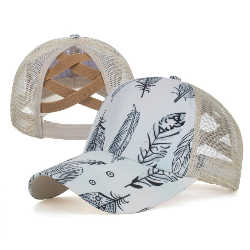 Wholesale Western Style Aztec Cow Print Leopard Mesh Cap Ponytail Cap Baseball Cap Hat ACC-HT-RongZhao005
