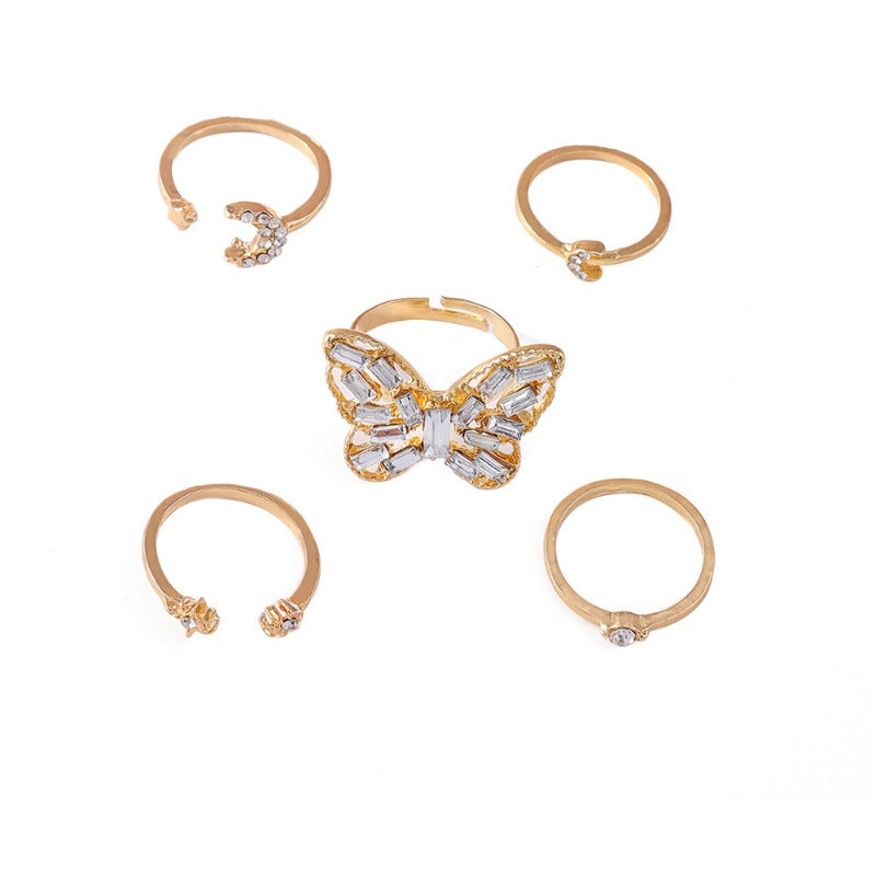 Wholesale 5pcs/set Diamond Large Butterfly Ring Set ACC-RS-YueSen002