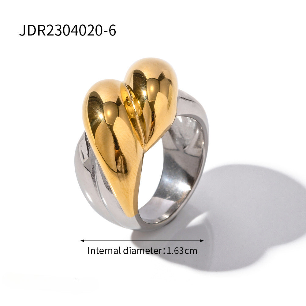 Wholesale Gold and Silver Two-tone Electroplated Retro Glossy Stainless Steel Rings ACC-RS-WanXing004