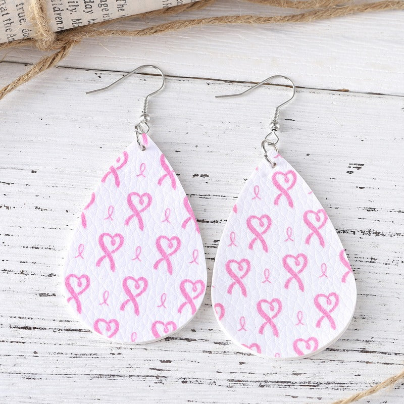 Wholesale Love Pink Ribbon Water Drop Pendant Earrings ACC-ES-ChuLian106