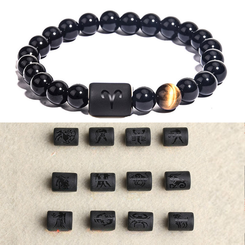 Wholesale Twelve Constellations Elastic Bracelet Tiger Eye Stone Agate Mixed Color Beads Bracelet ACC-BT-zhixiang013