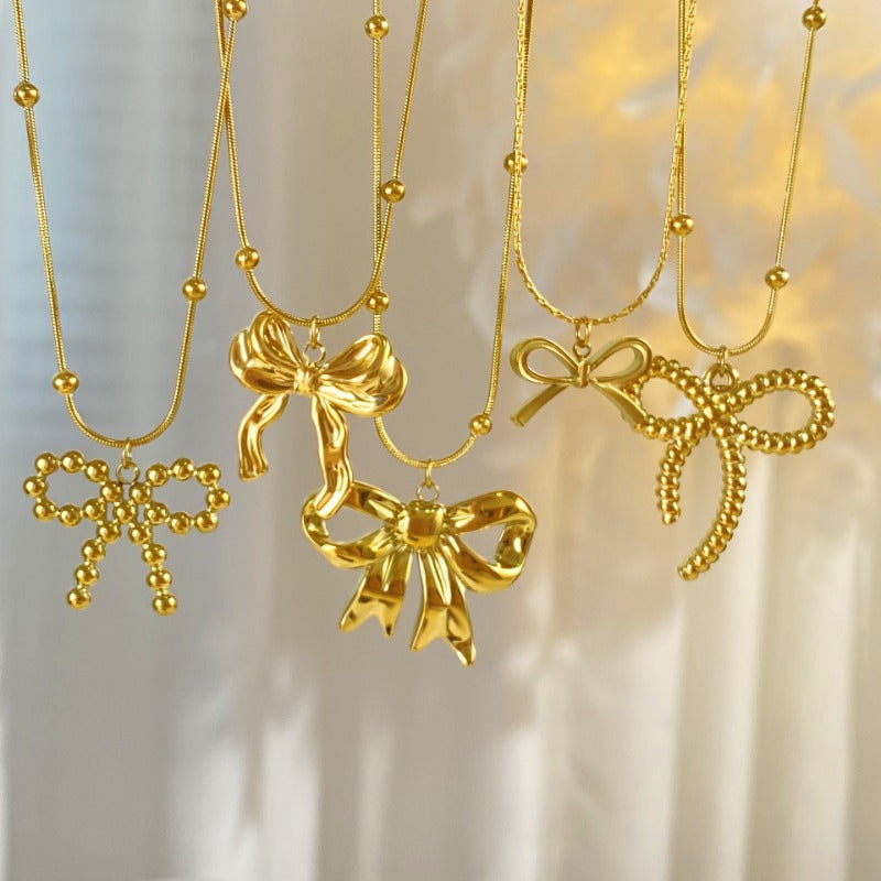Wholesale 18K Titanium Steel Bow Necklace ACC-NE-YuXun001