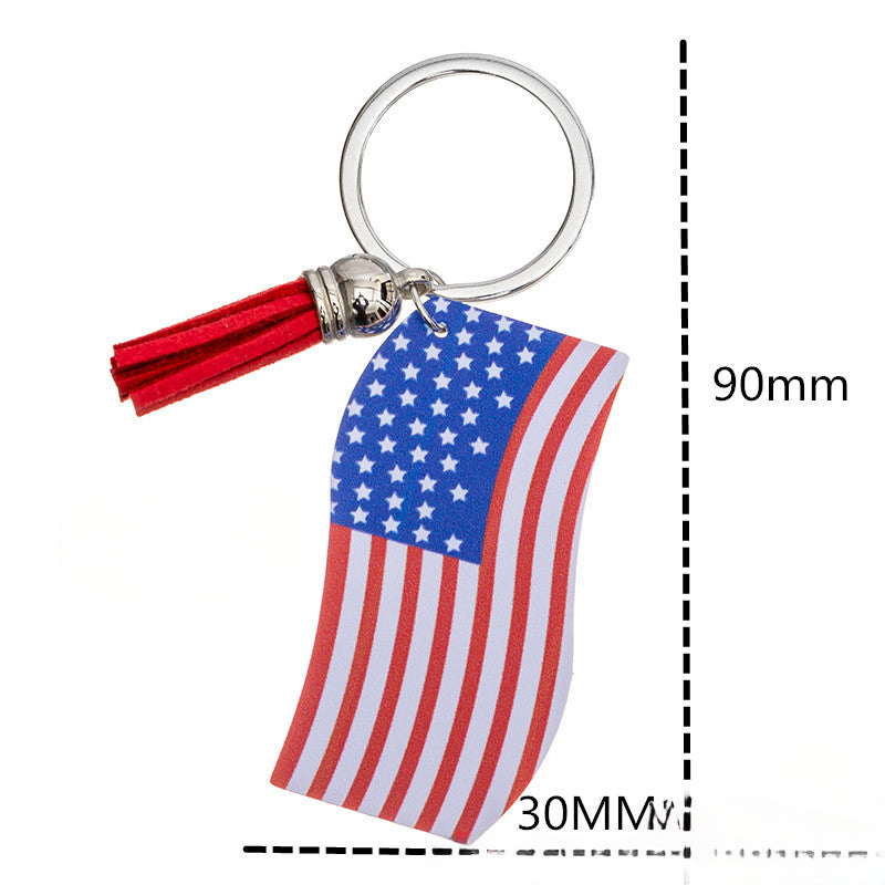 Wholesale American Flag Independence Day PU Leather Keychain Water Drop Five-Pointed Star Pendant ACC-KC-Yongz001