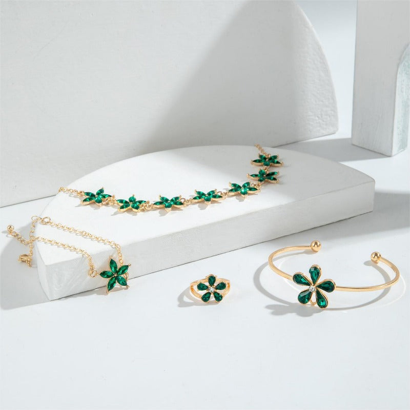 Wholesale Light Luxury Emerald Diamond Flower Necklace Set ACC-NE-YongGe025