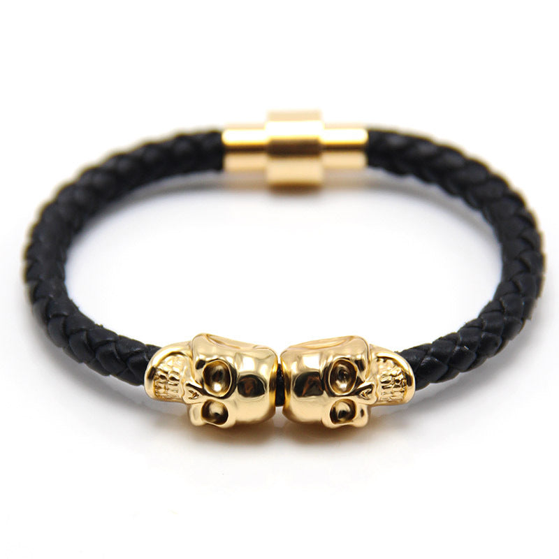 Wholesale Men's Cowhide Ghost Head Bracelet Punk Style Skull Bracelet ACC-BT-ZiGe037