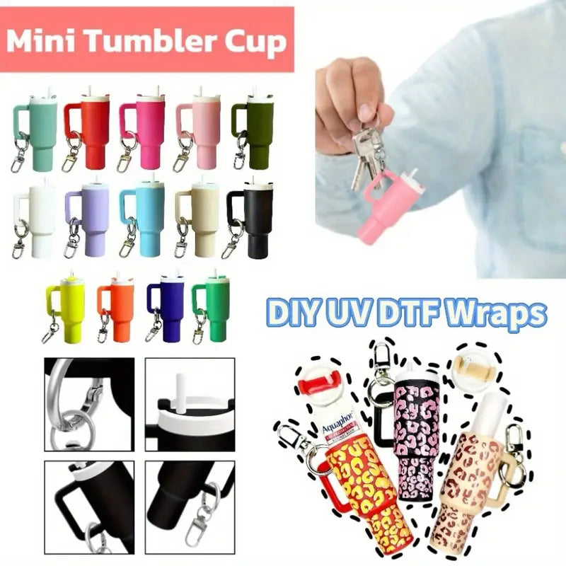 14pcs Mini Tumbler Cup Keychain Chapstick Holder, Water Bottle Keychain, Lipstick Holder, Pill And Coin Storage Box, Perfect DIY Gift