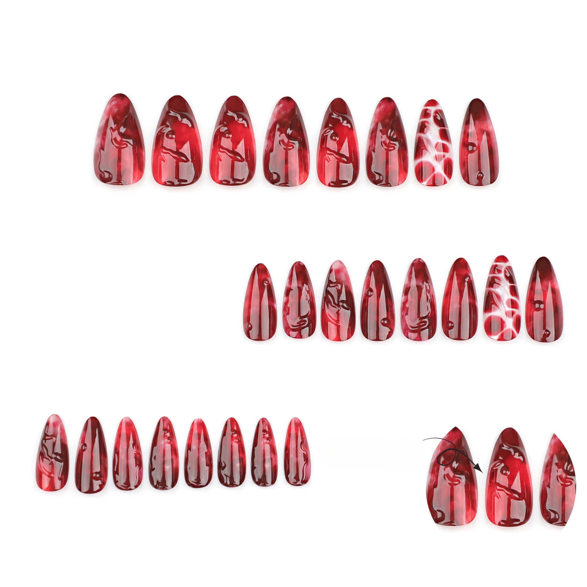 Wholesale 24 Pieces/box Halloween Short Red Smudge Wearable Press-on Nails Kits ACC-NS-LeFan015