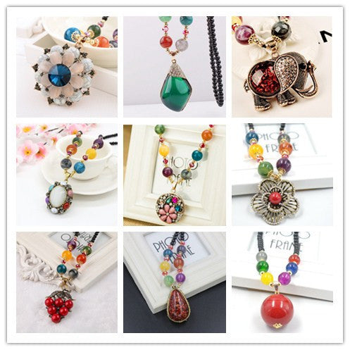Wholesale Retro  Bohemian style glass long necklace
