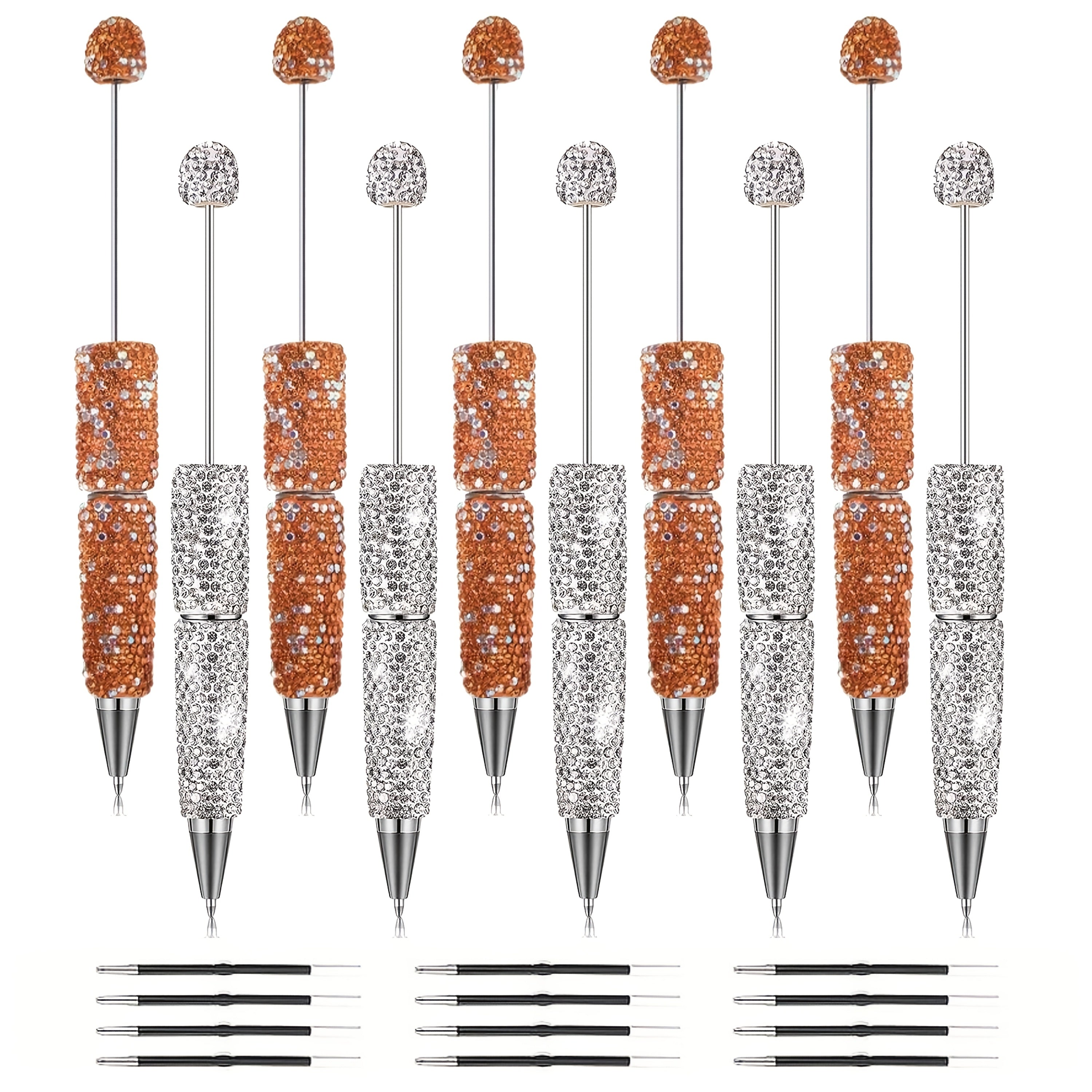 10pcs Glitter Beadable Pen Full Rhinestone Beadable Pen Shiny Fancy Pens for Beads Cute Journalling DIY Beaded Pen for Women Fun Bling Ballpoint Pens Back to School DIY Trendy Stuff