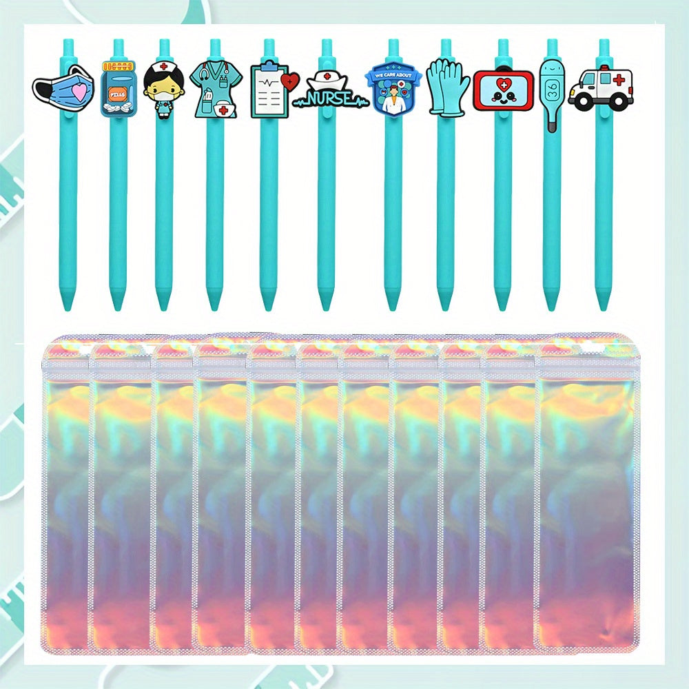 22pcs Medical Theme Pen Kits-11pcs Plastic Cartoon Nurse Ballpoint Pen with 11pcs Colorful Bags Office Supplies Fashion Gifts
