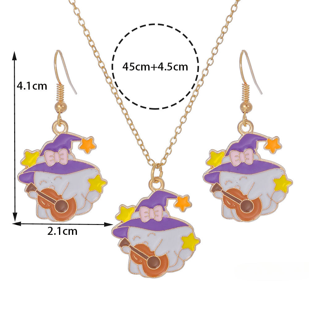 Wholesale Halloween Cartoon Funny Ring Ghost Earrings Necklaces Set ACC-NE-Zhey005