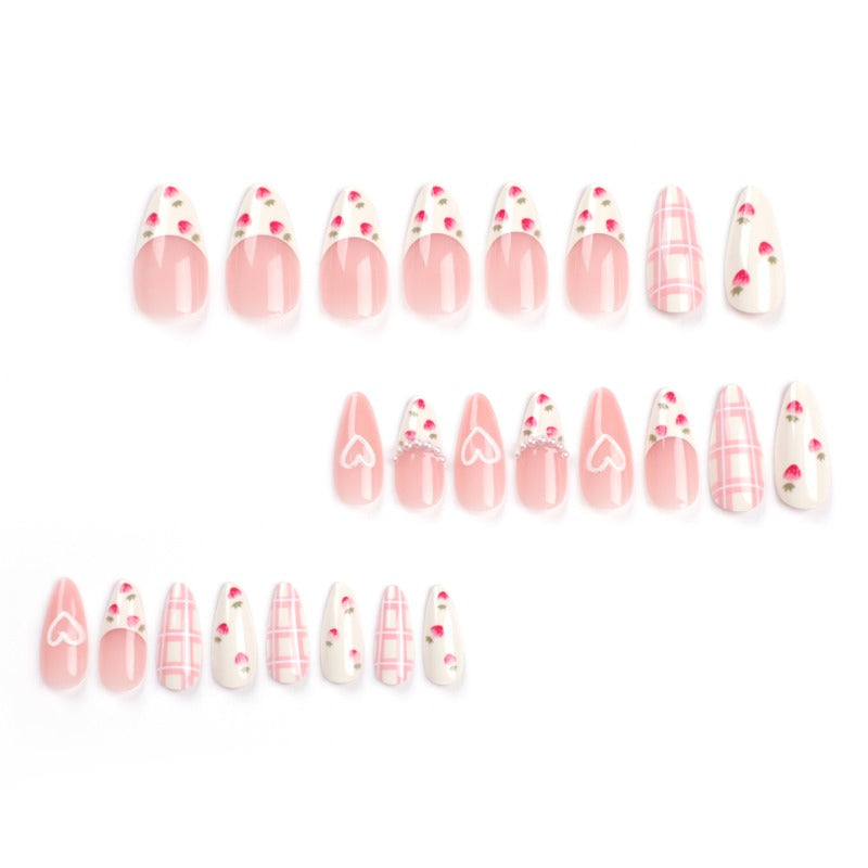 Wholesale 24 Pieces/box Heart Strawberry Press-on Nails Kits Nail Stickers ACC-NS-LeFan128