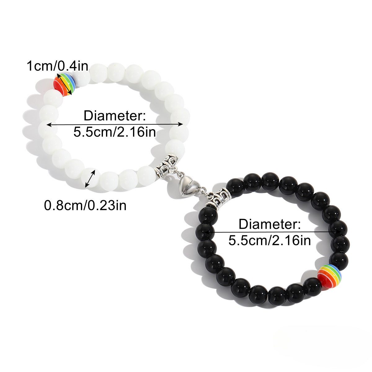 Wholesale Rainbow Couple Beaded Bracelet Heart Shape Magnetic Bracelet ACC-BT-ManYi005