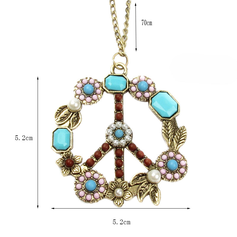 Wholesale Vintage Inlaid Gemstone Turquoise Pearl Flower Necklace ACC-NE-Hour003