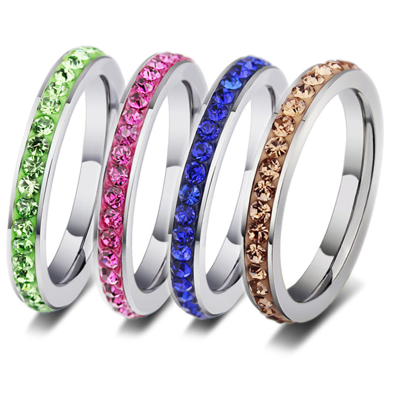 Wholesale Stainless Steel Colorful Inlay Rings Ins Style Couple Fashion Accessory