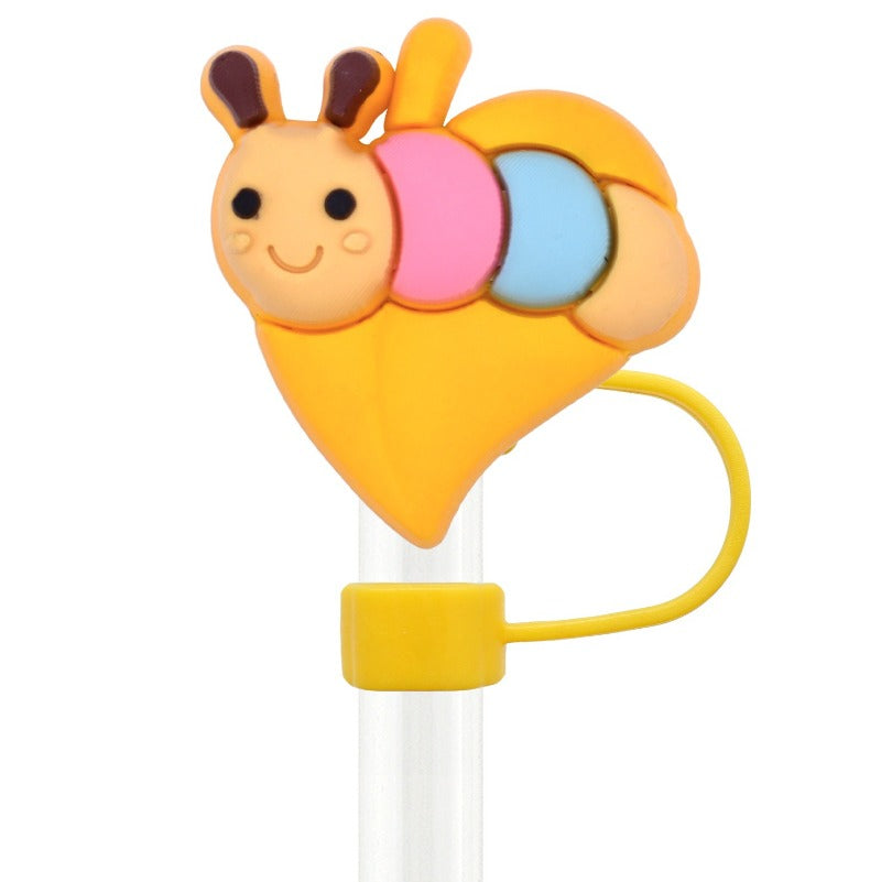 Wholesale Random 100pcs Cute Bee 10mm PVC Soft Straw Tube Cap ACC-SCR-RYY149