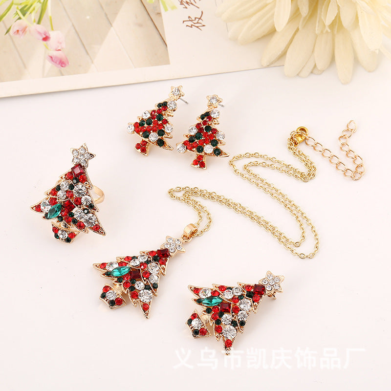 Wholesale Christmas Necklace Ring Earrings Christmas Tree Four-piece Set ACC-ES-KaiQing006
