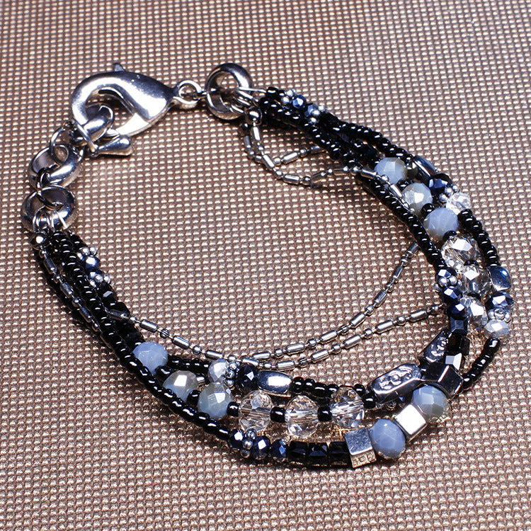 Wholesale  fashion retro multi-layer glass beaded handmade women' s bracelet