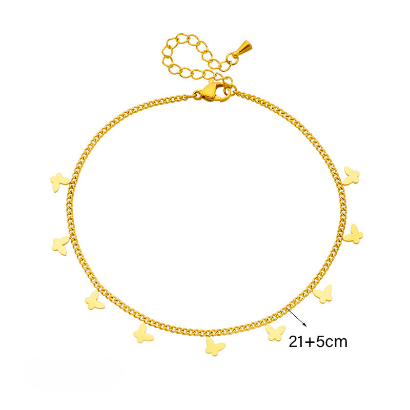Wholesale Light Luxury Simple Titanium Steel Oil Drop Love Butterfly Anklets ACC-AS-QianYue001