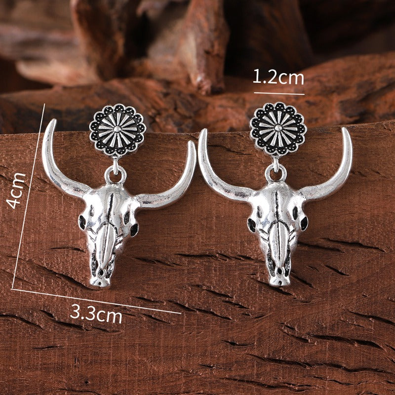 Wholesale Vintage Western Style Bull Head Horn Necklace Earrings  ACC-NE-zhiyu011