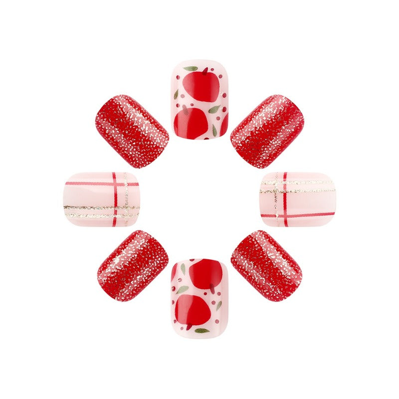 Wholesale 24 Pieces/box Christmas Eve Red Short Shiny Nails Kits Nail Stickers ACC-NS-MiKe019