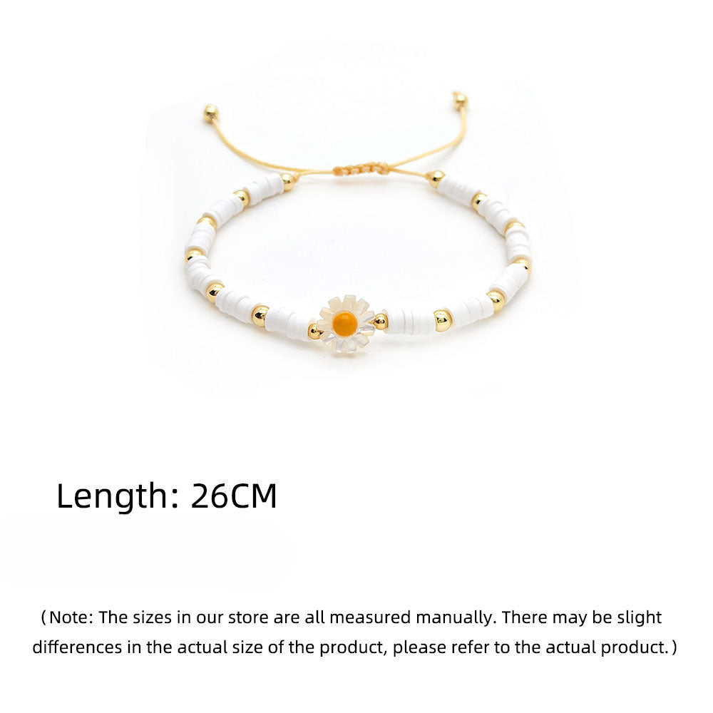 Wholesale Colorful Beaded Natural Shell Daisy Bracelet 18K Copper Gold Plated Bead Bracelet ACC-BT-Qiqi017