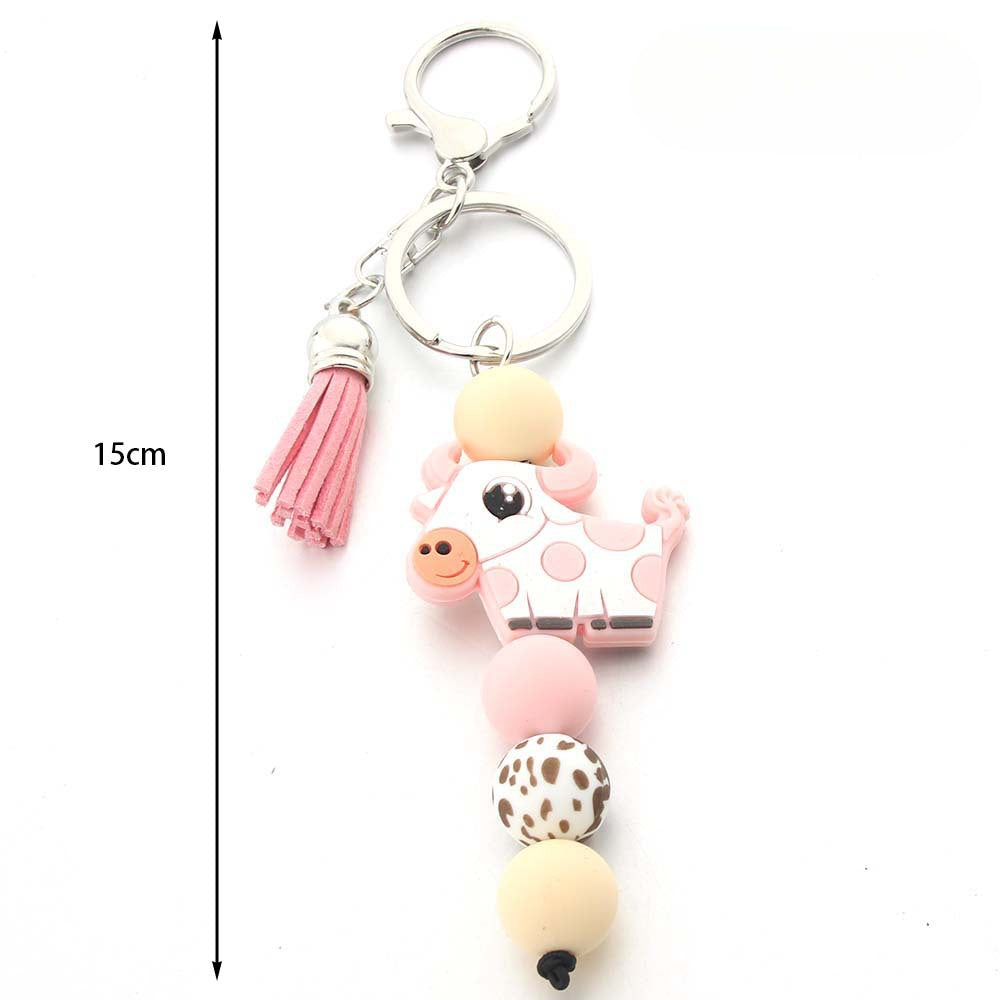 Wholesale Cartoon Cow Silicone Beaded Keychain Cute Keychain ACC-KC-JinAn008