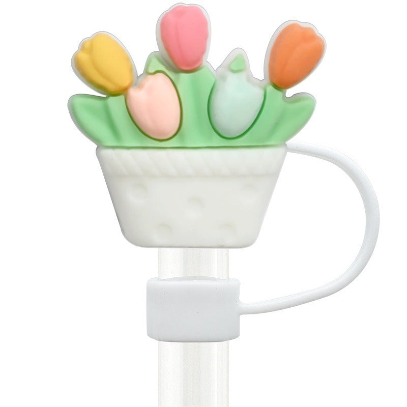 Wholesale Random 100pcs Flower Basket Series 10mm PVC Soft Straw Tube Cap ACC-SCR-RYY137