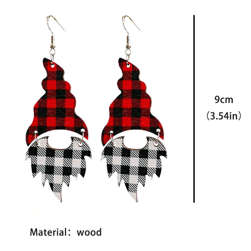 Wholesale 2 Pairs/Pack Christmas Bohemian Leopard Plaid Stitching Wood Earrings ACC-ES-HY171