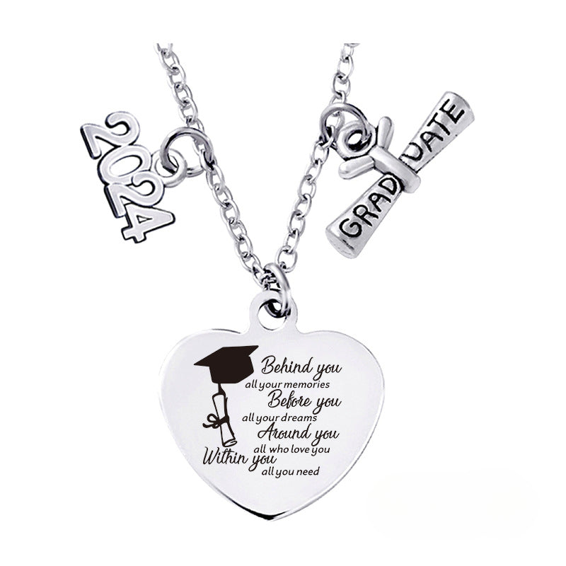 Wholesale Love Pendant 2024 Graduation Season Gift Titanium Steel Necklace ACC-NE-Ganggu001