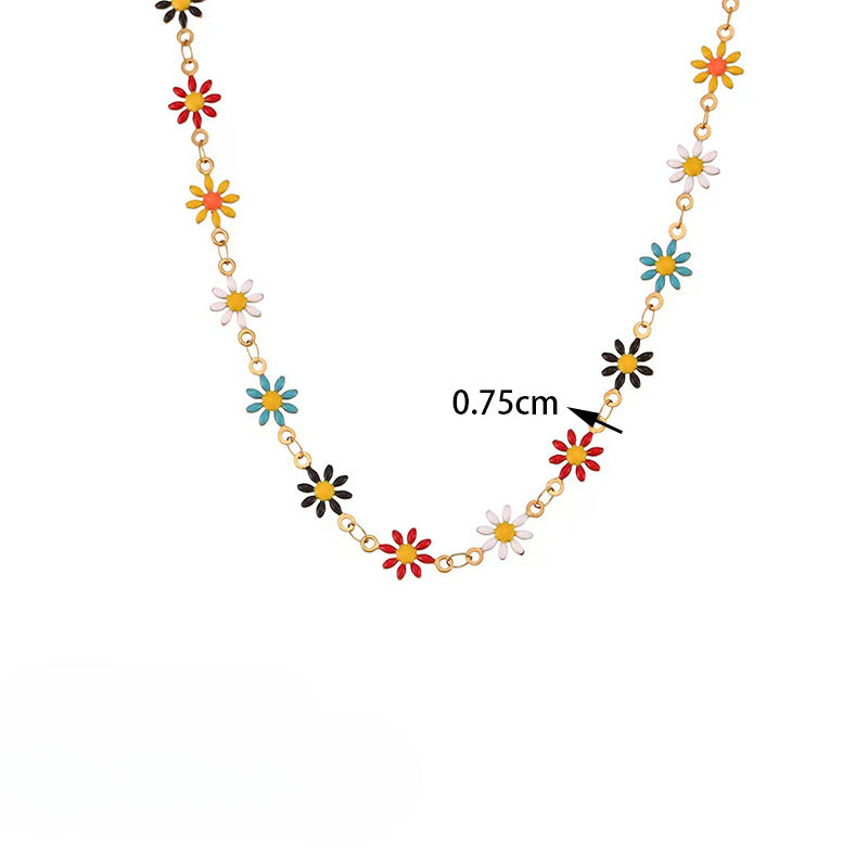 Wholesale Titanium Steel Necklace 18K Gold Plated Necklace Colored Oil Drop Daisy Chain Necklace Bracelet ACC-NE-Tais007