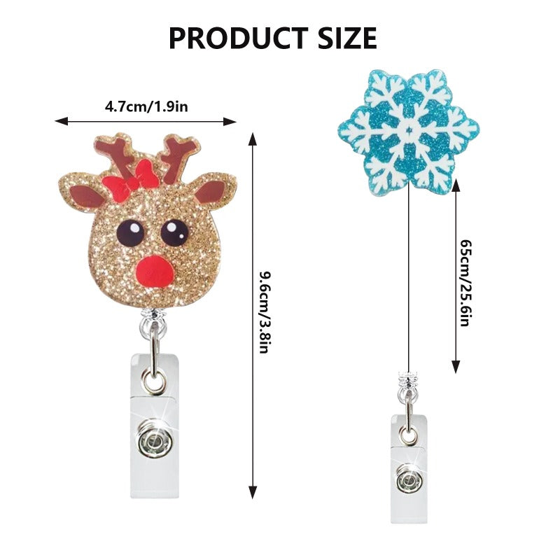 Wholesale Christmas Acrylic Snowman Snowflake Retractable Rotating Badge Keychain ACC-KC-QiDing016